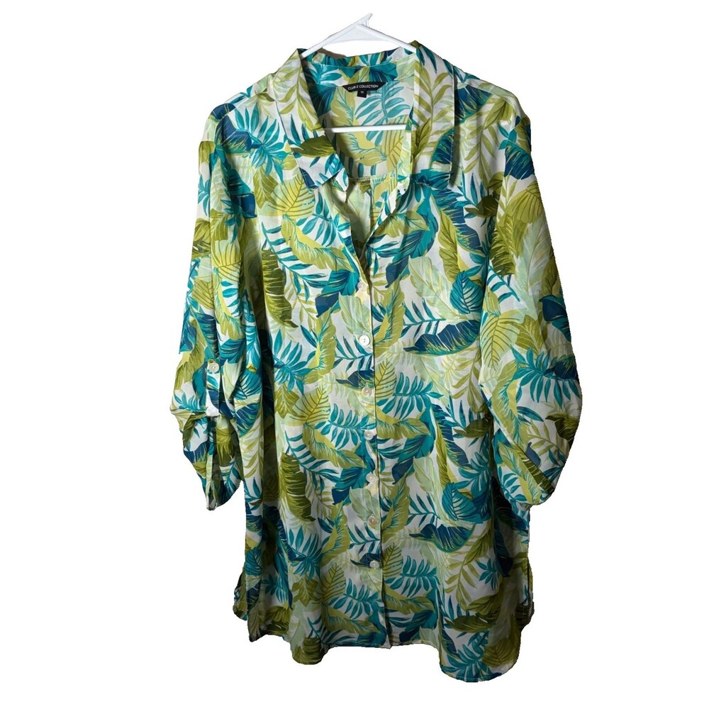 Club Z Collection Button Up Coverup Dress Women's 1X 3/4 Sleeve Floral Tunic